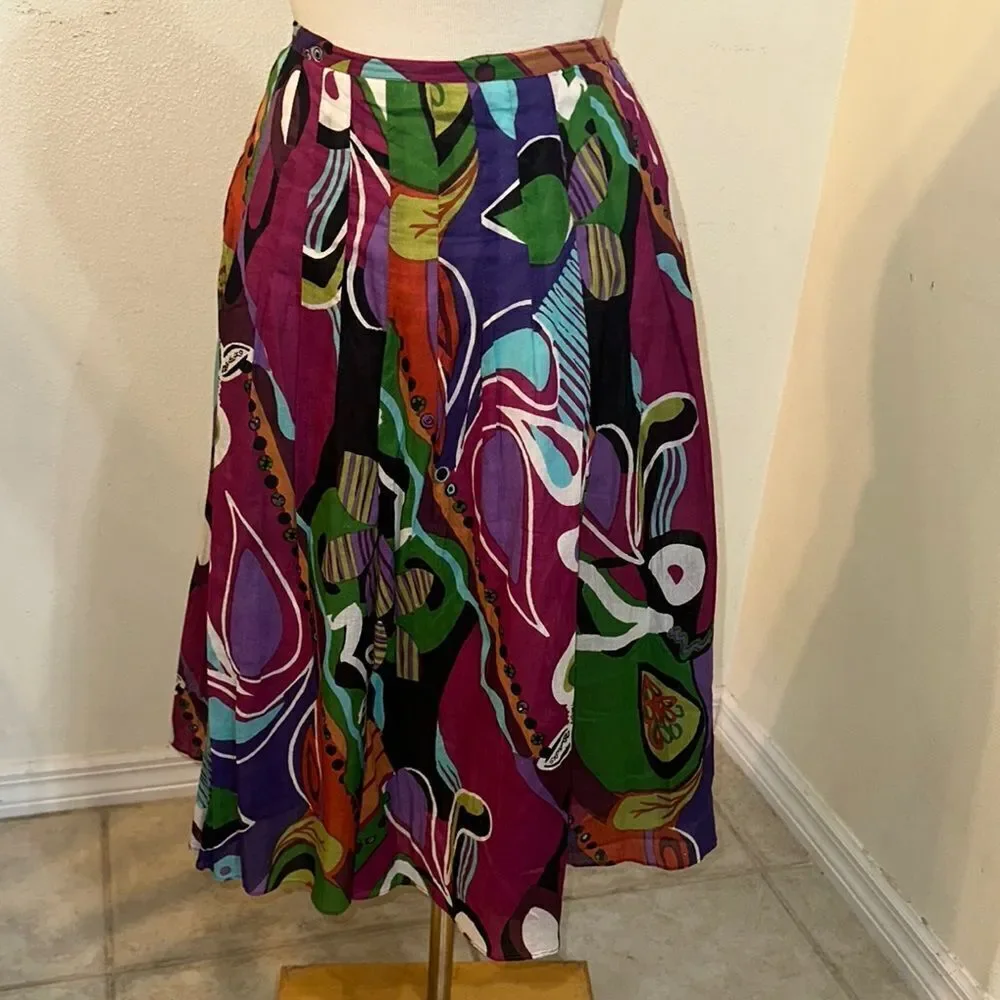 Casual Studio MADE IN INDIA Colorful Abstract Women's Gauze Skirt Size M - Picture 8 of 13